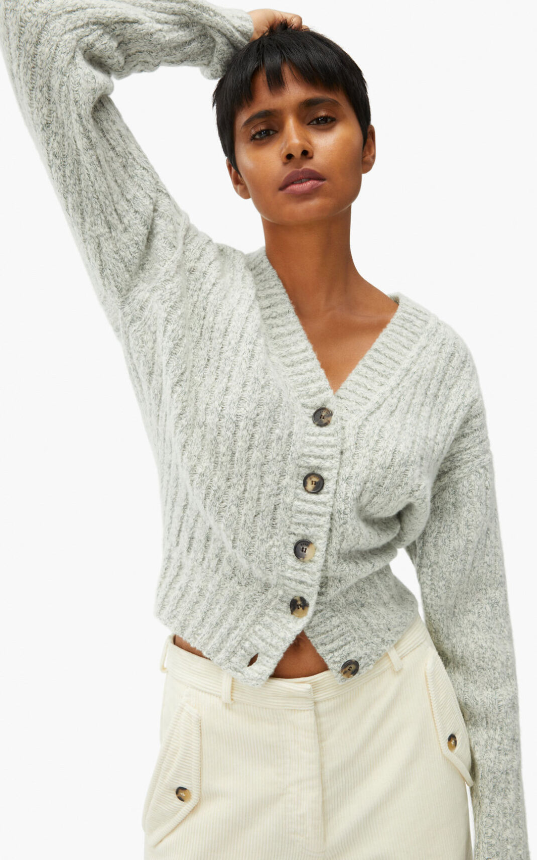 Cardigan Kenzo Ribbed in recycled cashmere Feminino - Branco | 706RATKFB